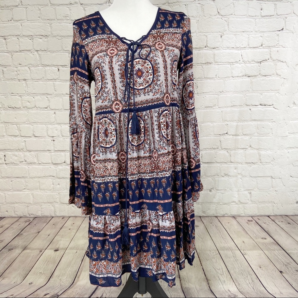 Earthbound dress navy mandalas long sleeve NWT